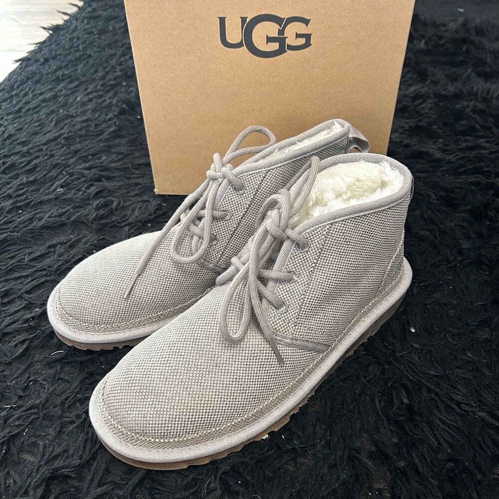 UGG Neumel gray fur lace up ankle boots booties shoes women’s 9 Preowned
